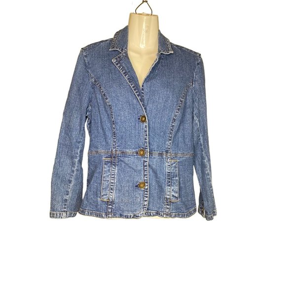 St John’s Bay Petite Denim Pleated Woman’s Jacket PL - Picture 1 of 12